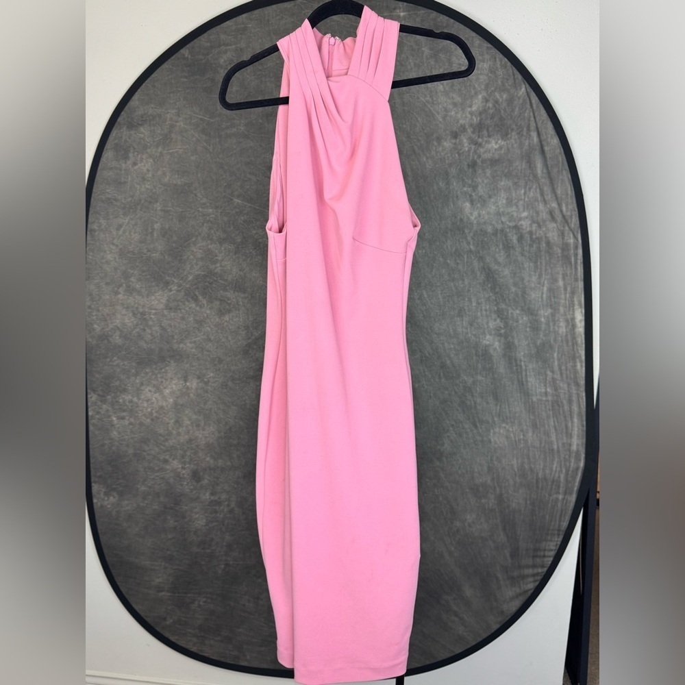 Rachel Roy | Halter Neck / Pleated Collar / Fitted Sheath Dress | XL | Pink